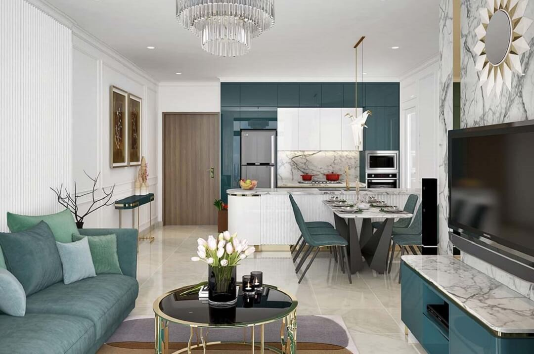 nội thất phòng khách chung cư 70m2 hiện đại