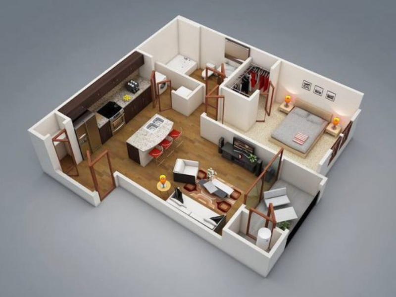 thiết kế nội thất căn hộ 1 phòng ngủ