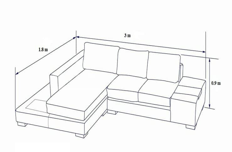kích thước sofa chữ l hiện đại