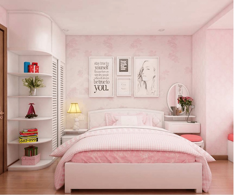 phòng ngủ màu hồng phấn