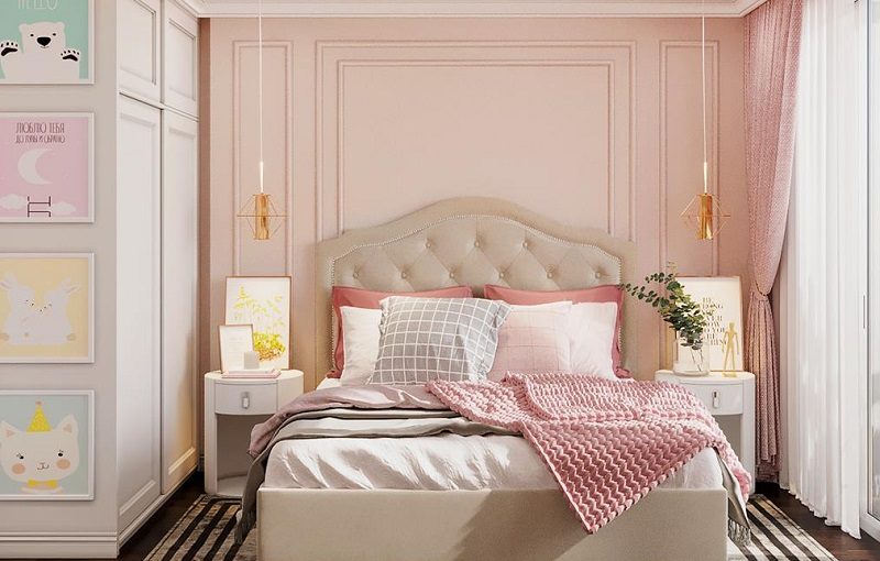 phòng ngủ bé gái màu hồng 