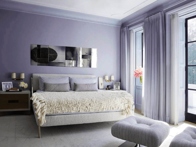 phòng ngủ màu tím pastel