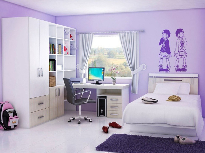 phòng ngủ màu tím nhạt tiện nghi