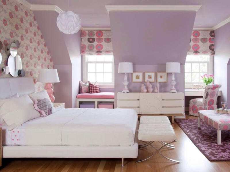 thiết kế phòng ngủ màu tím nhạt đẹp
