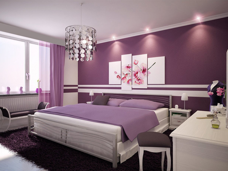 thiết kế phòng ngủ màu tím nhạt hiện đại