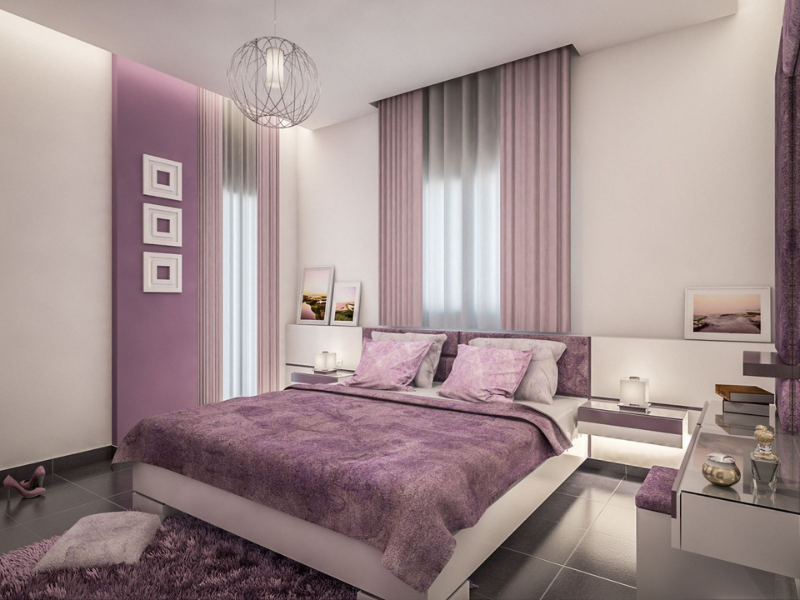 thiết kế phòng ngủ màu tím nhạt sang trọng