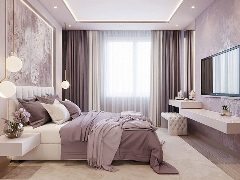thiết kế phòng ngủ màu tím nhạt đẳng cấp