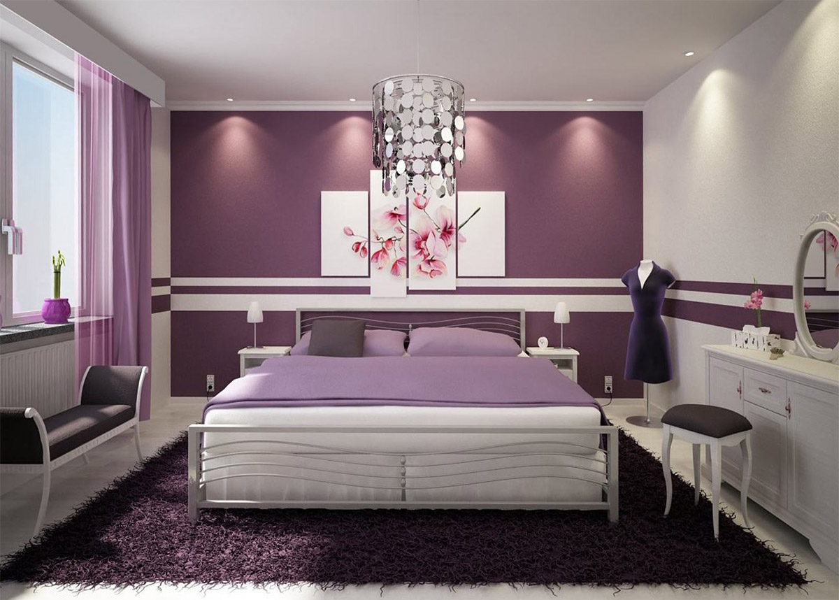 phòng ngủ màu tím nhạt