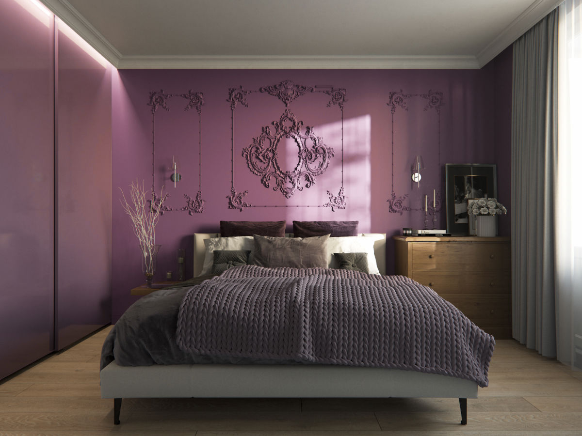 phòng ngủ màu tím nhạt hiện đại
