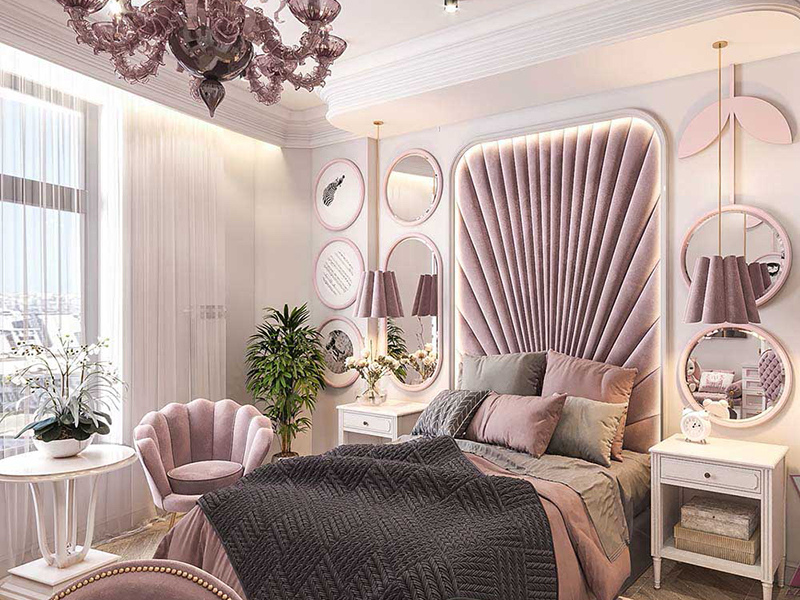 phòng ngủ màu tím pastel tiện nghi
