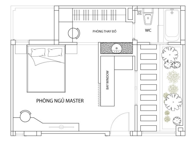 mặt bằng phòng ngủ master 30m2