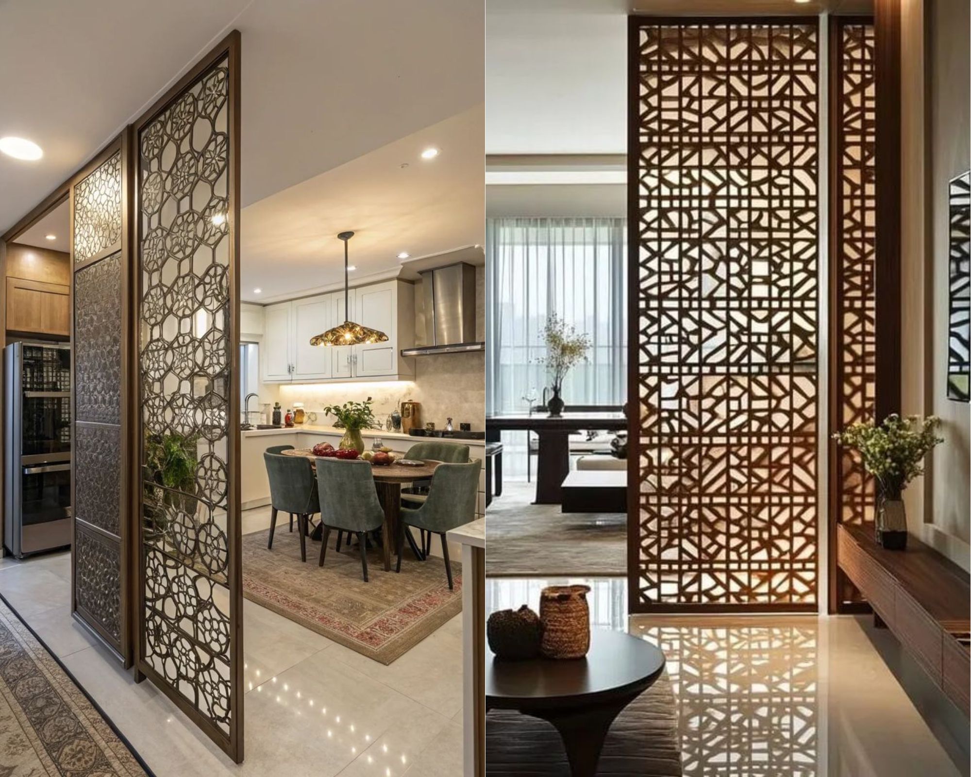 Thiết kế vách ngăn phòng khách và bếp