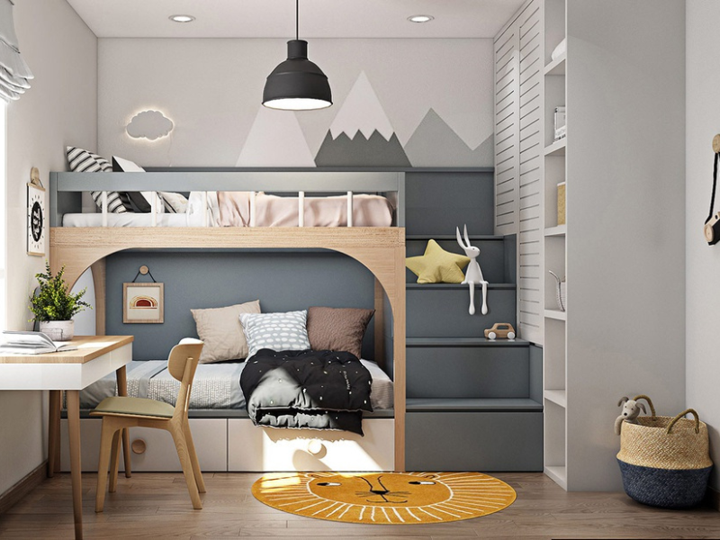 thiết kế phòng ngủ chung cho bé trai và gái