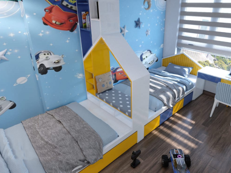 thiết kế phòng ngủ chung cho bé trai và gái