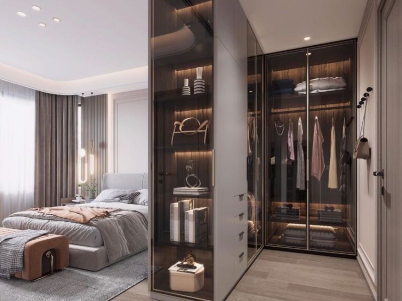 thiết kế tủ quần áo góc tường