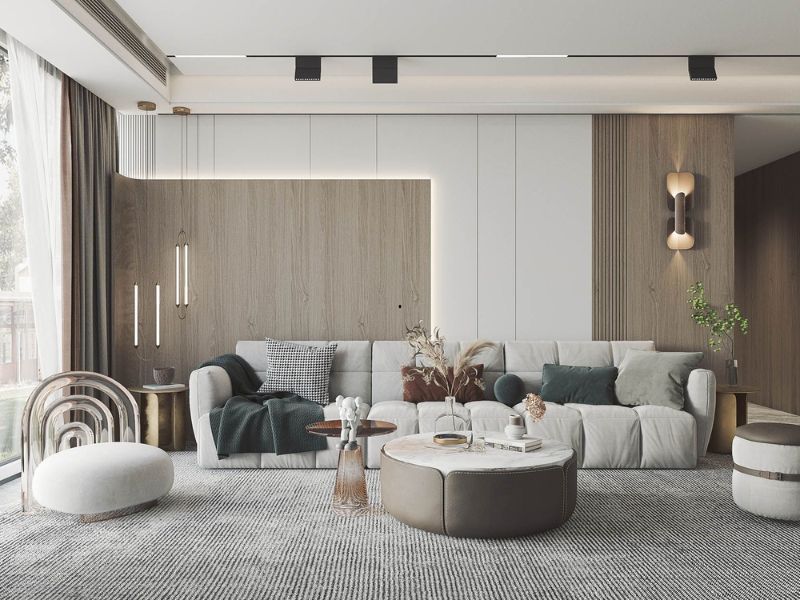 trang trí tường gỗ phòng khách