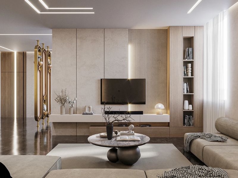 trang trí tường gỗ phòng khách