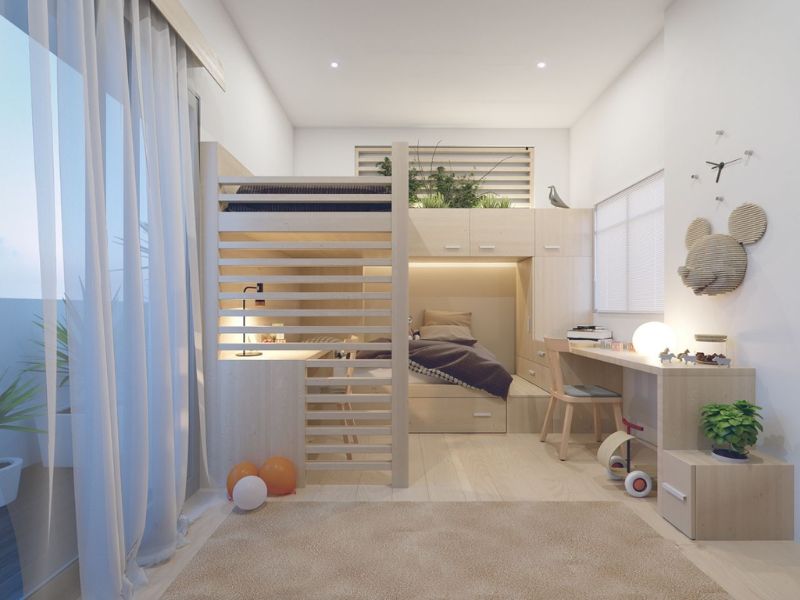 giường ngủ kết hợp bàn học cho bé
