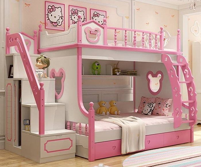 giường tầng hello kitty có cầu trượt