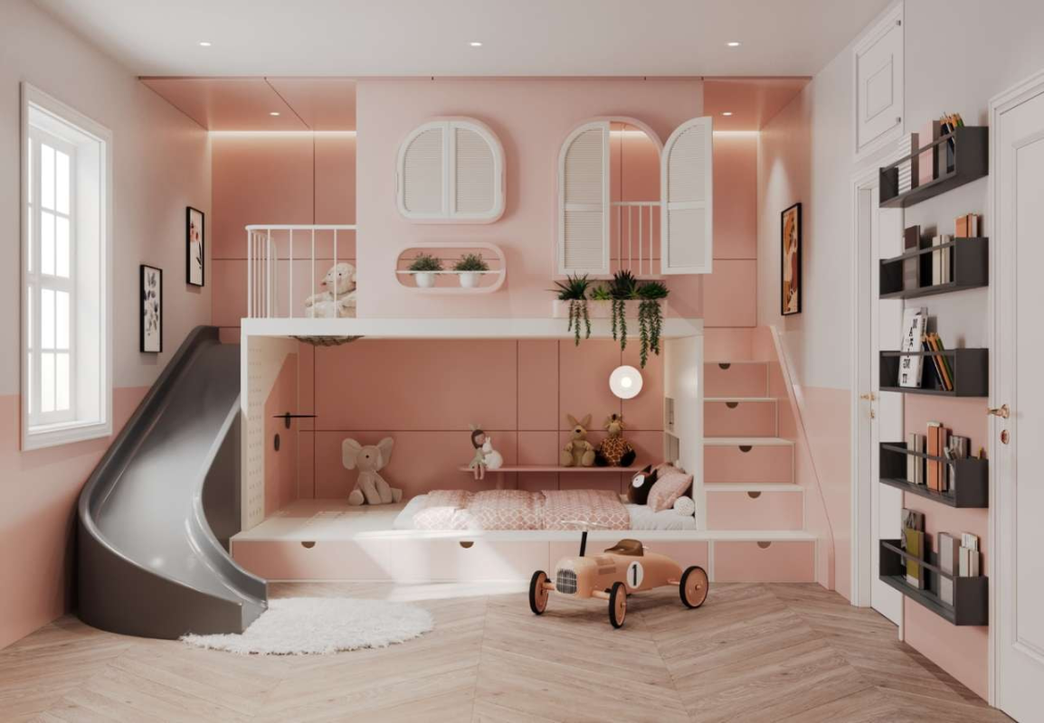 giường tầng trẻ em có cầu trượt