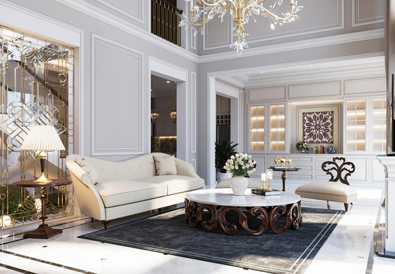 Thiết Kế Phòng Khách Biệt Thự Tân Cổ Điển