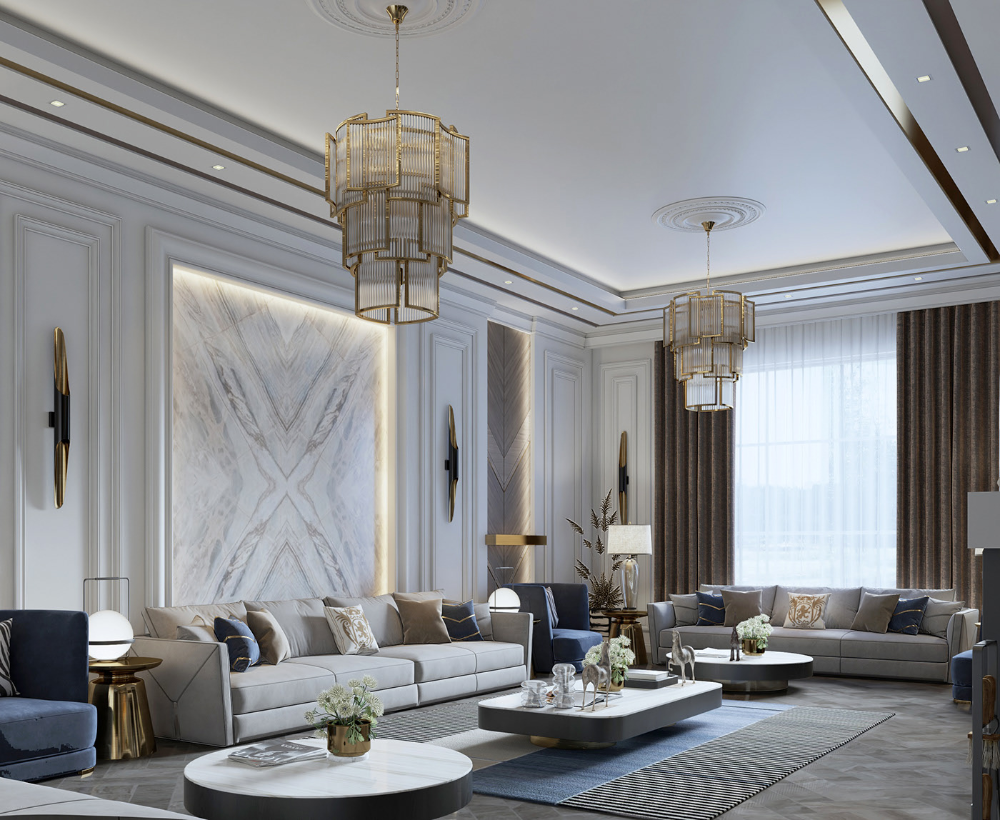 nội thất phòng khách biệt thự tân cổ điển