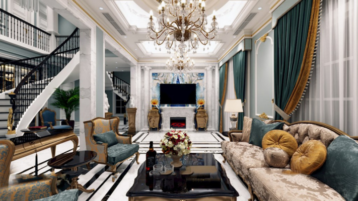 nội thất phòng khách biệt thự tân cổ điển