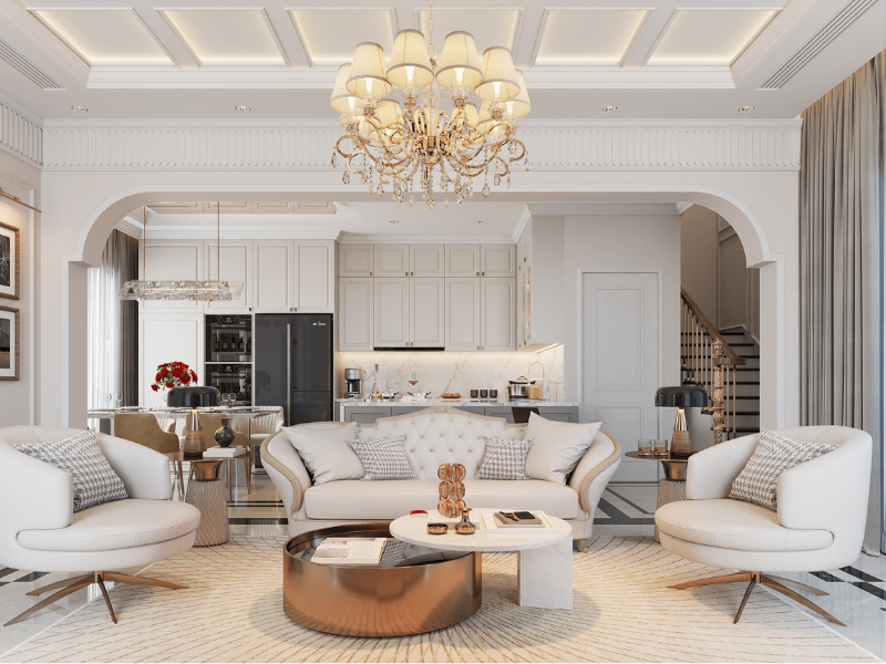 nội thất phòng khách biệt thự tân cổ điển