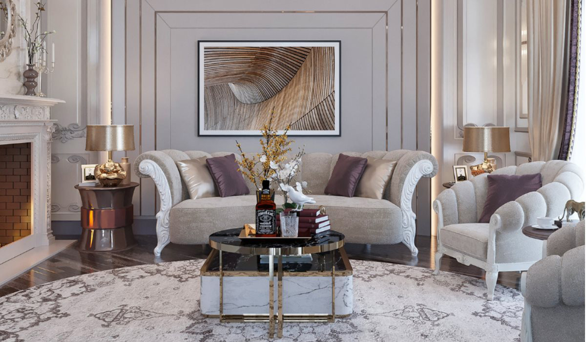 nội thất phòng khách biệt thự tân cổ điển