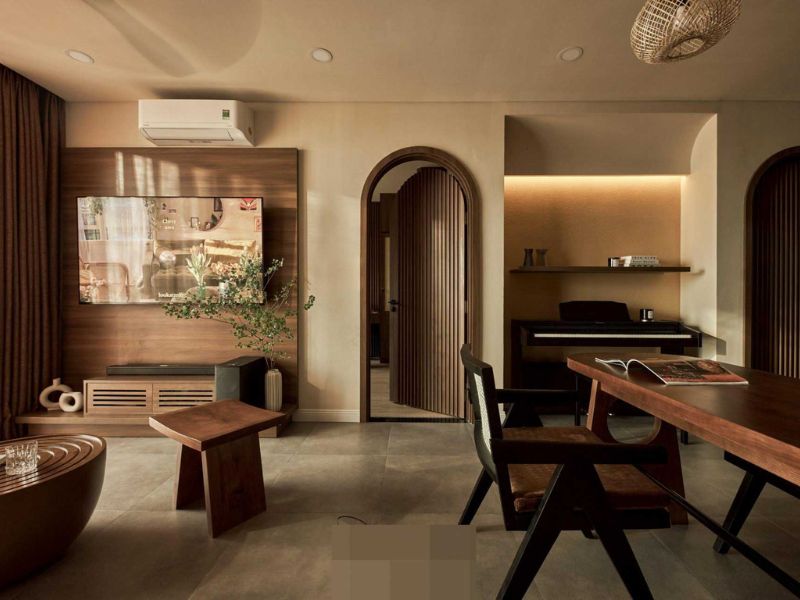 phòng khách phong cách wabi sabi