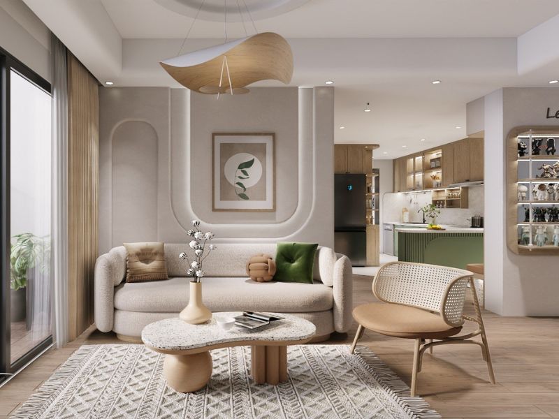 phòng khách phong cách wabi sabi