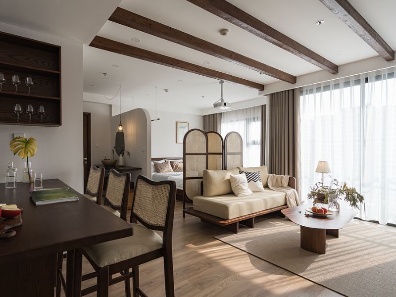 phòng khách phong cách wabi sabi