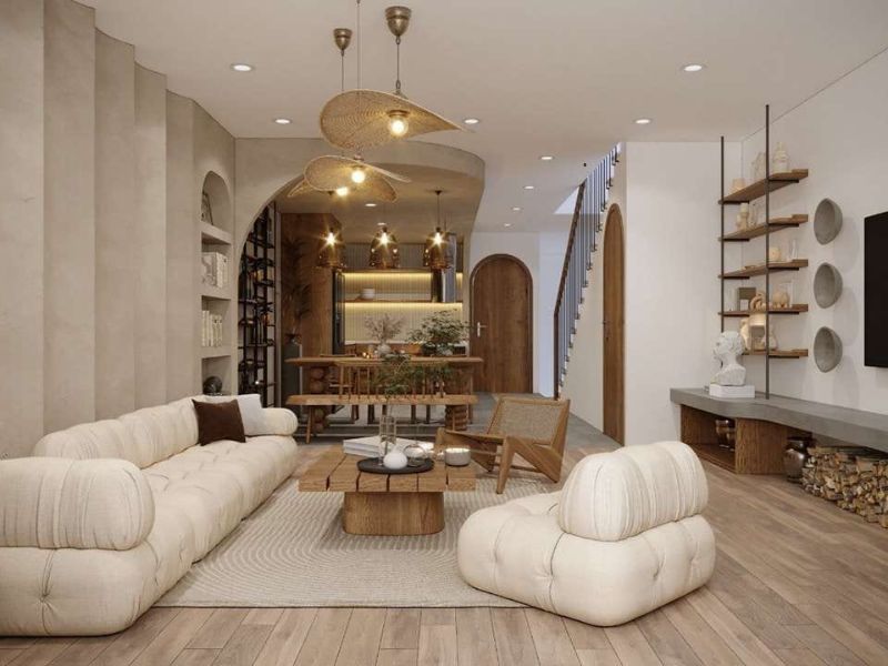 phòng khách phong cách wabi sabi