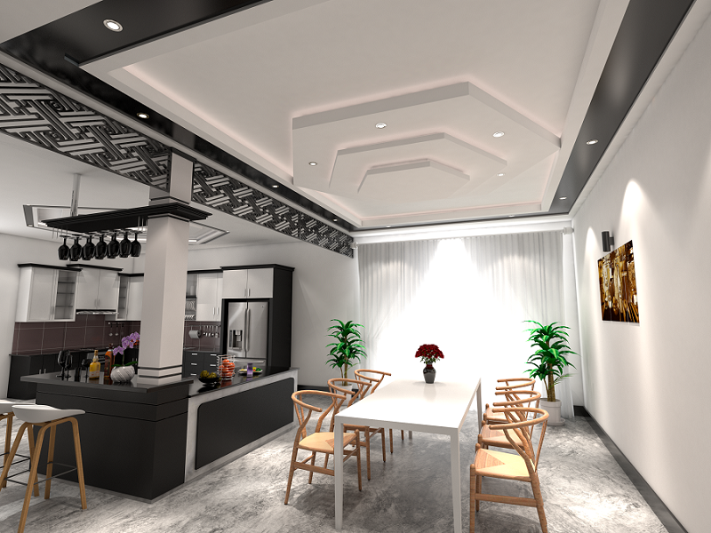 mẫu trần thạch cao phòng bếp đơn giản