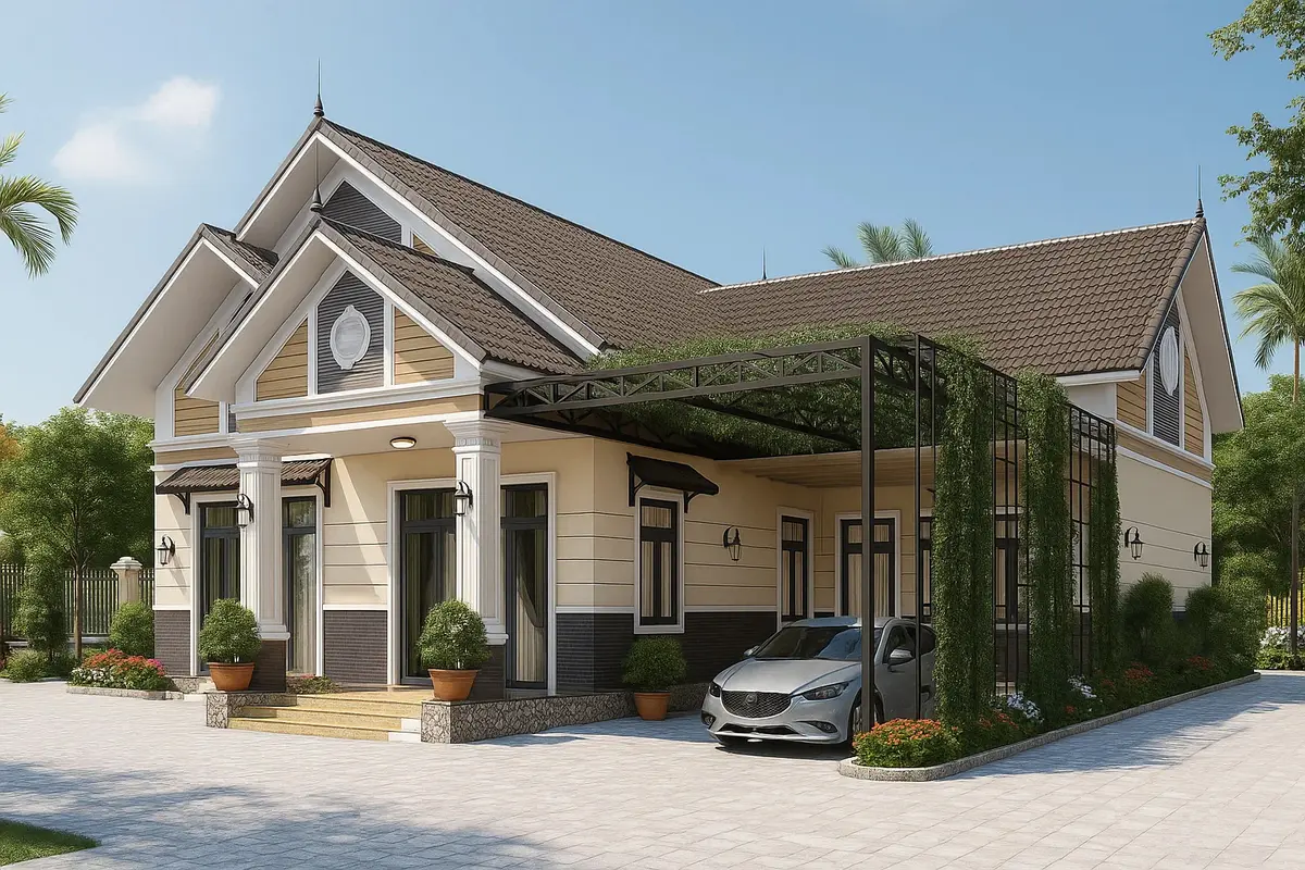 mẫu nhà cấp 4 chữ l đơn giản