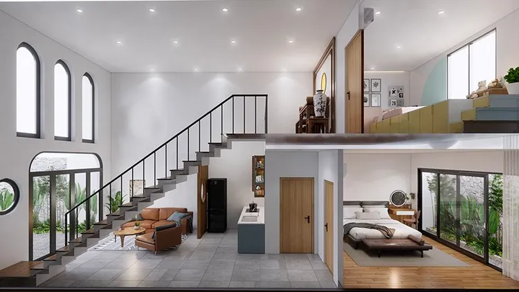 nhà cấp 4 mái bằng chữ l