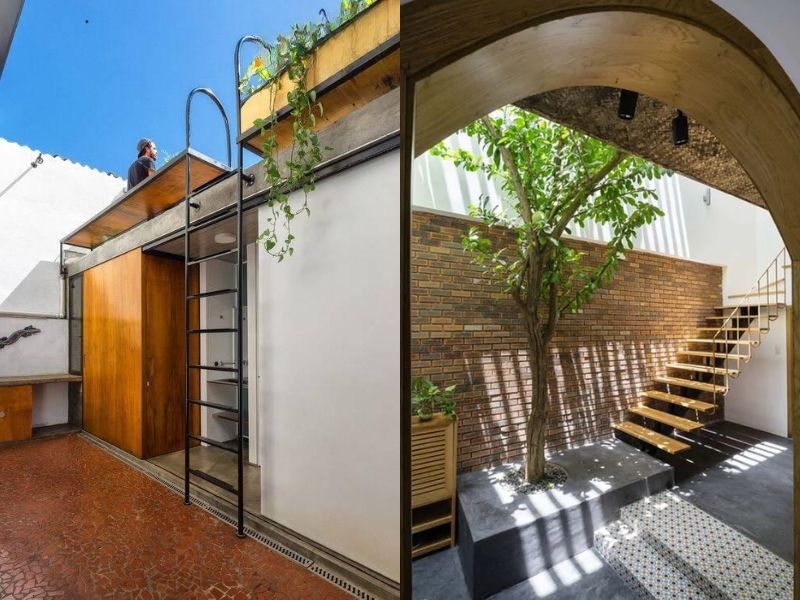 cầu thang lên mái nhà