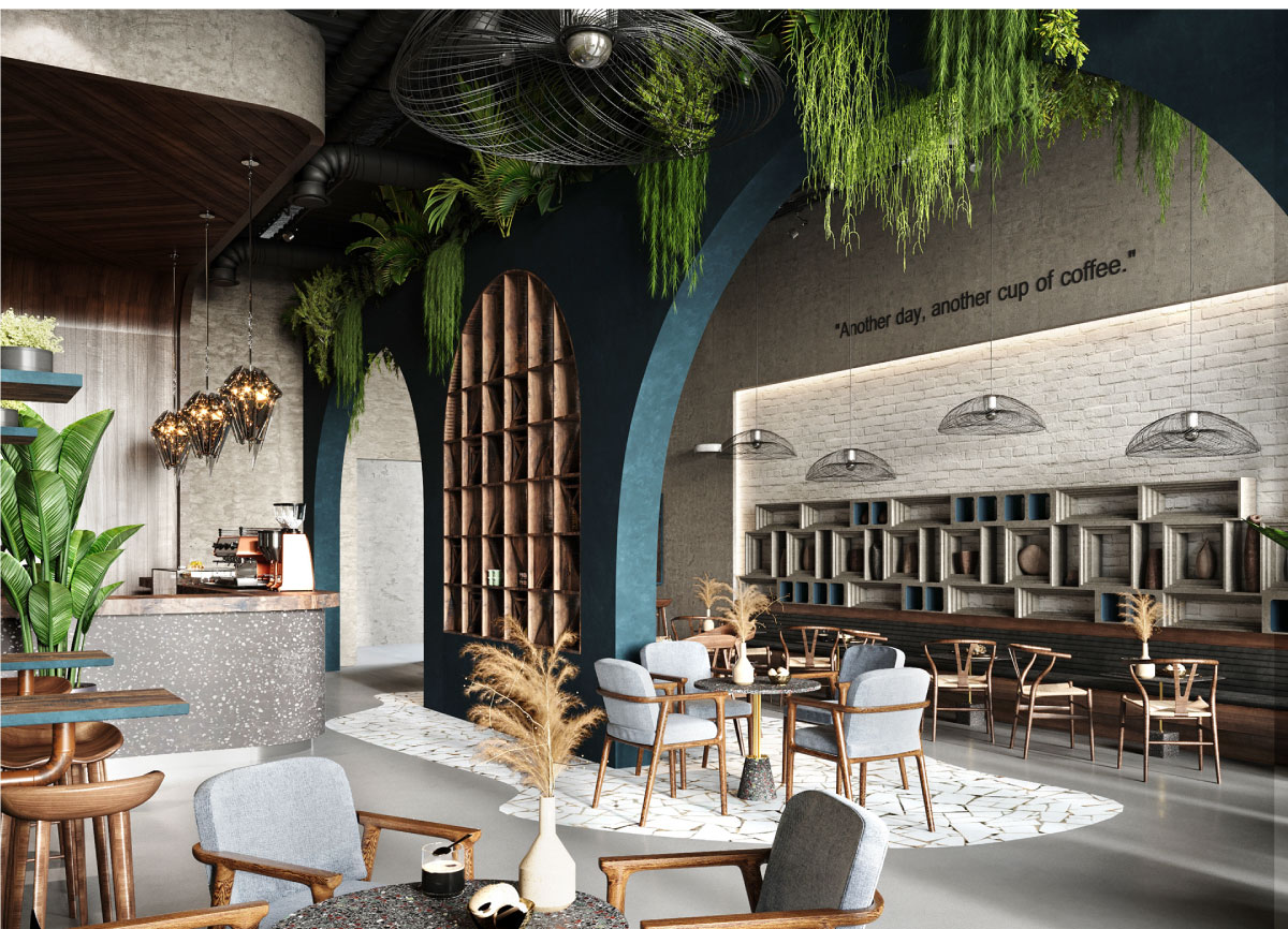 thiết kế quán cafe phong cách Địa Trung Hải