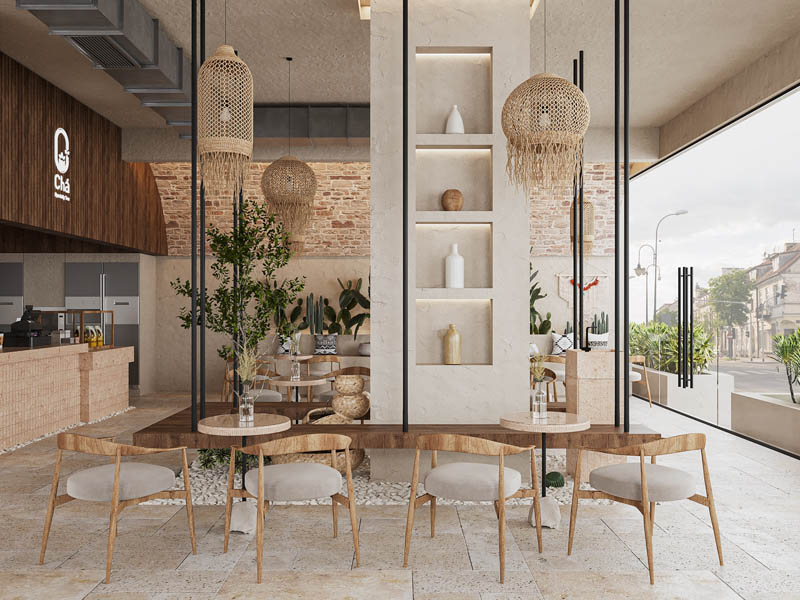 thiết kế quán cà phê phong cách địa trung hải