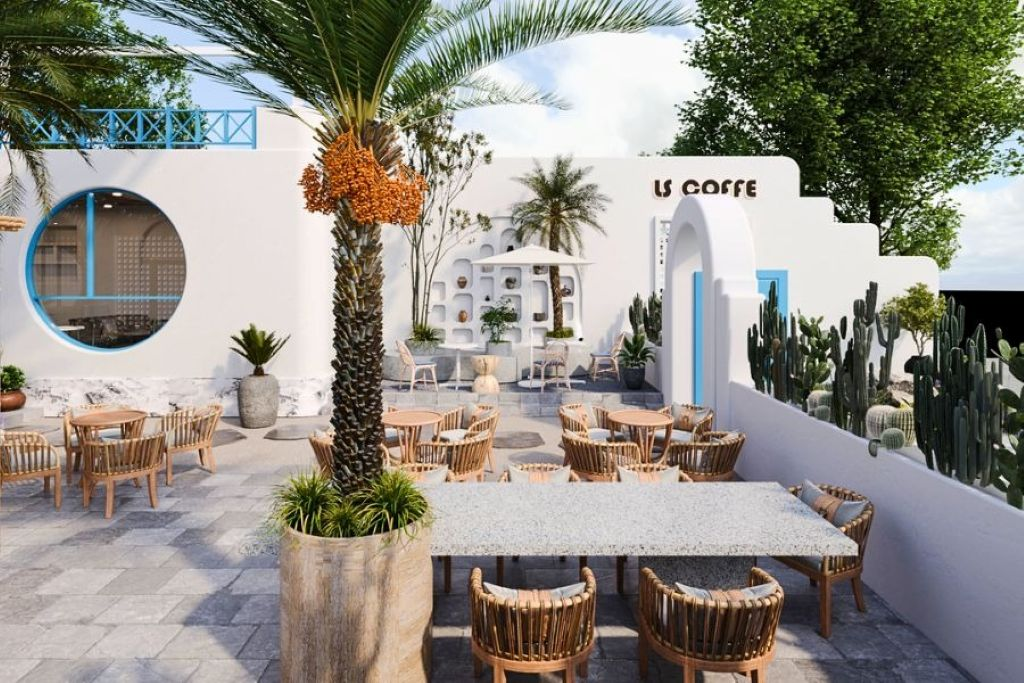 Quán cafe ngoài trời đẹp phong cách địa trung hải