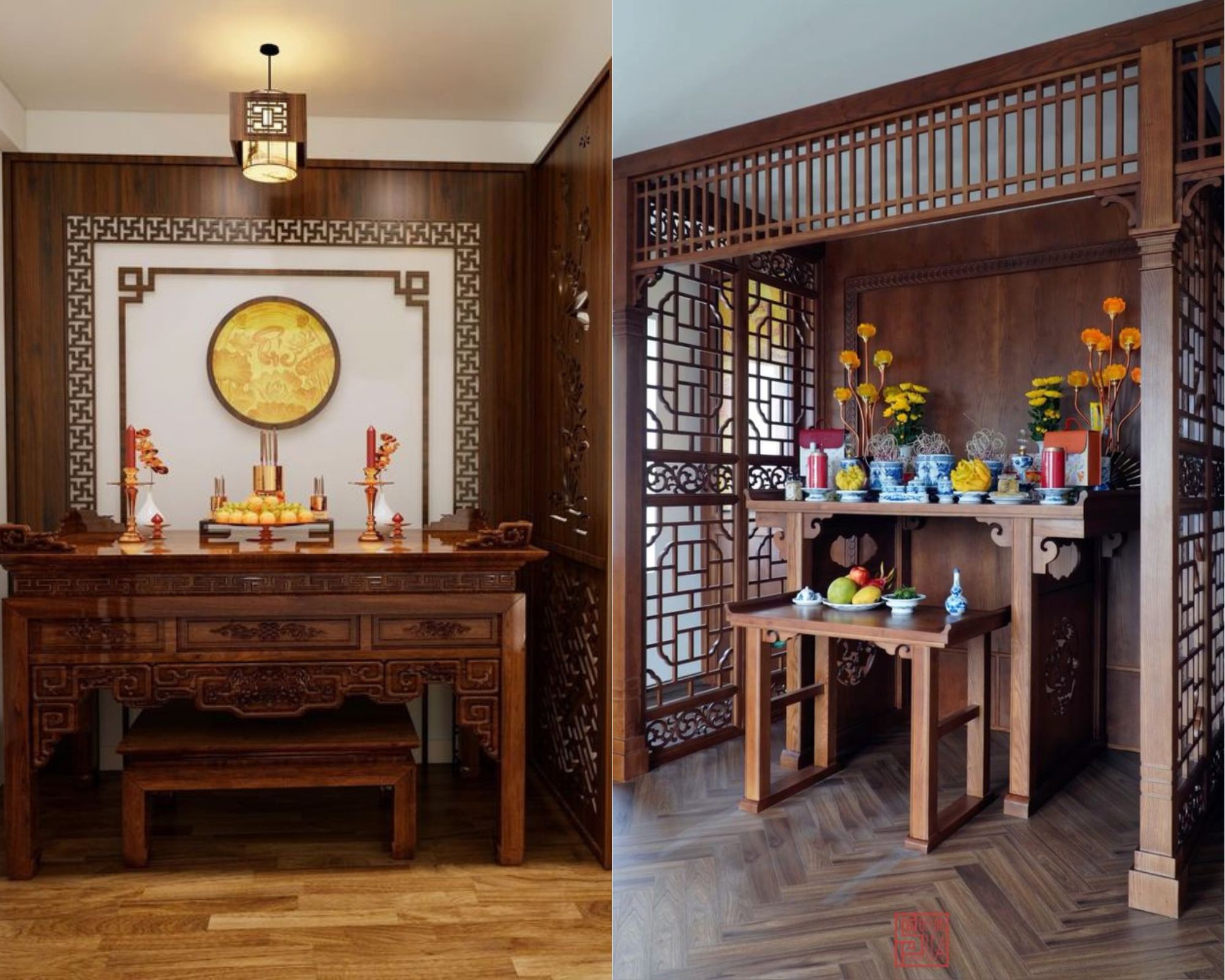 Vách ốp phòng thờ bằng gỗ tự nhiên