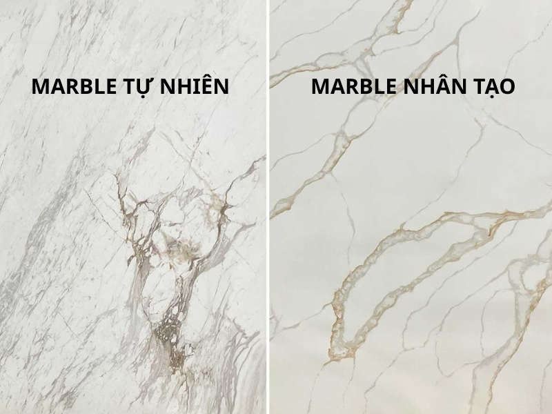 so sánh đá marble tự nhiên và nhân tạo