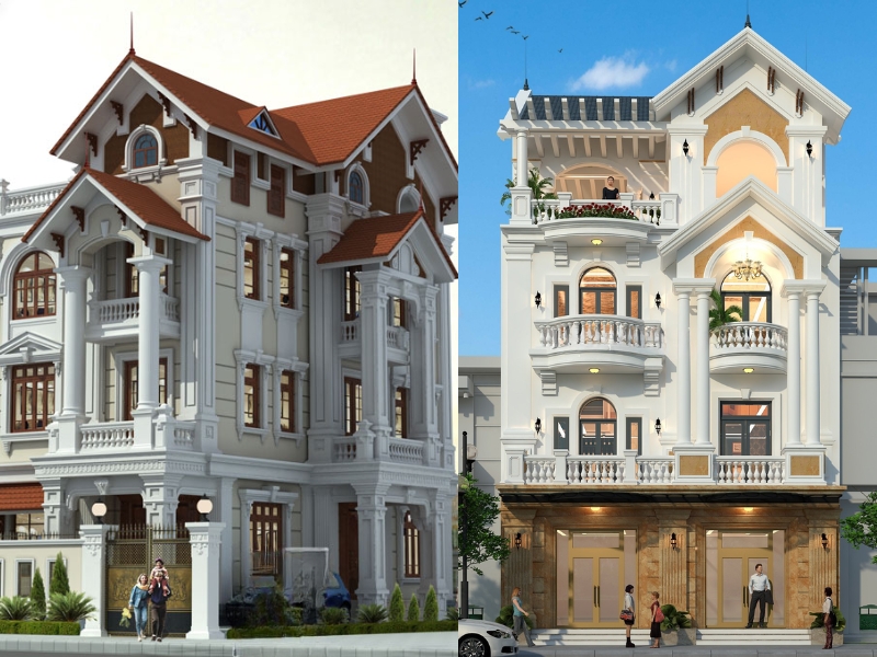 nhà mái nhật 4 tầng tân cổ điển