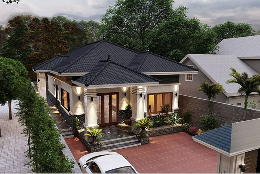 Nhà vườn 1 tầng mái nhật