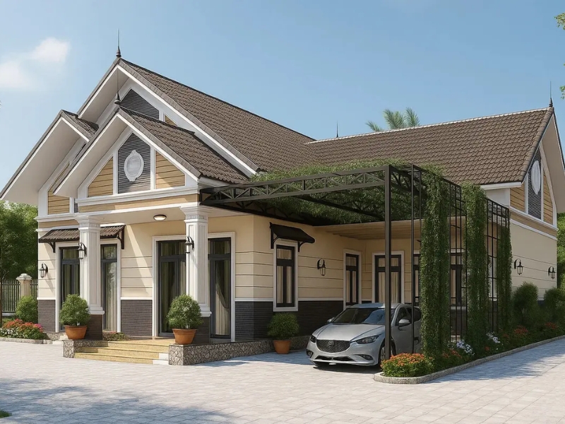 nhà cấp 4 chữ L mái Thái