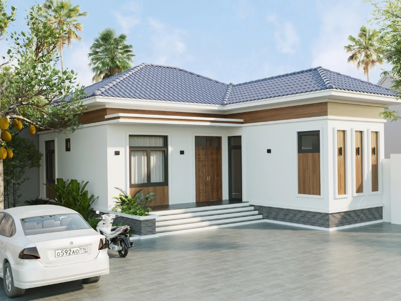 Mẫu nhà cấp 4 chữ l mái nhật 